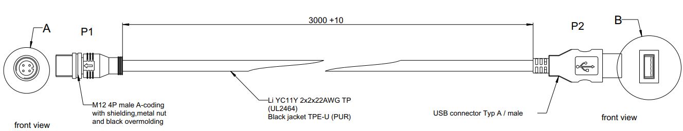Kaapeli M12 Usb Uros Tyyppi A 3M